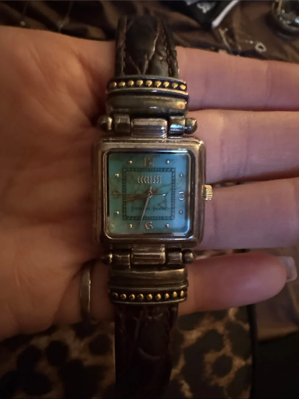 Ecclissi Vintage Style Square Dial Wristwatch - Gold Tone with Turquoise Face